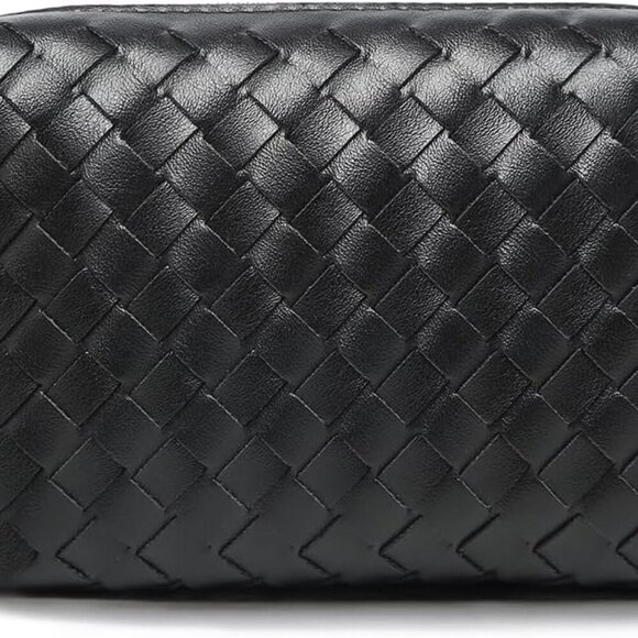 Versatile Mini Crossbody Camera Bag - Stylish Woven Design, Black Vegan Leather - Picture 3 of 8